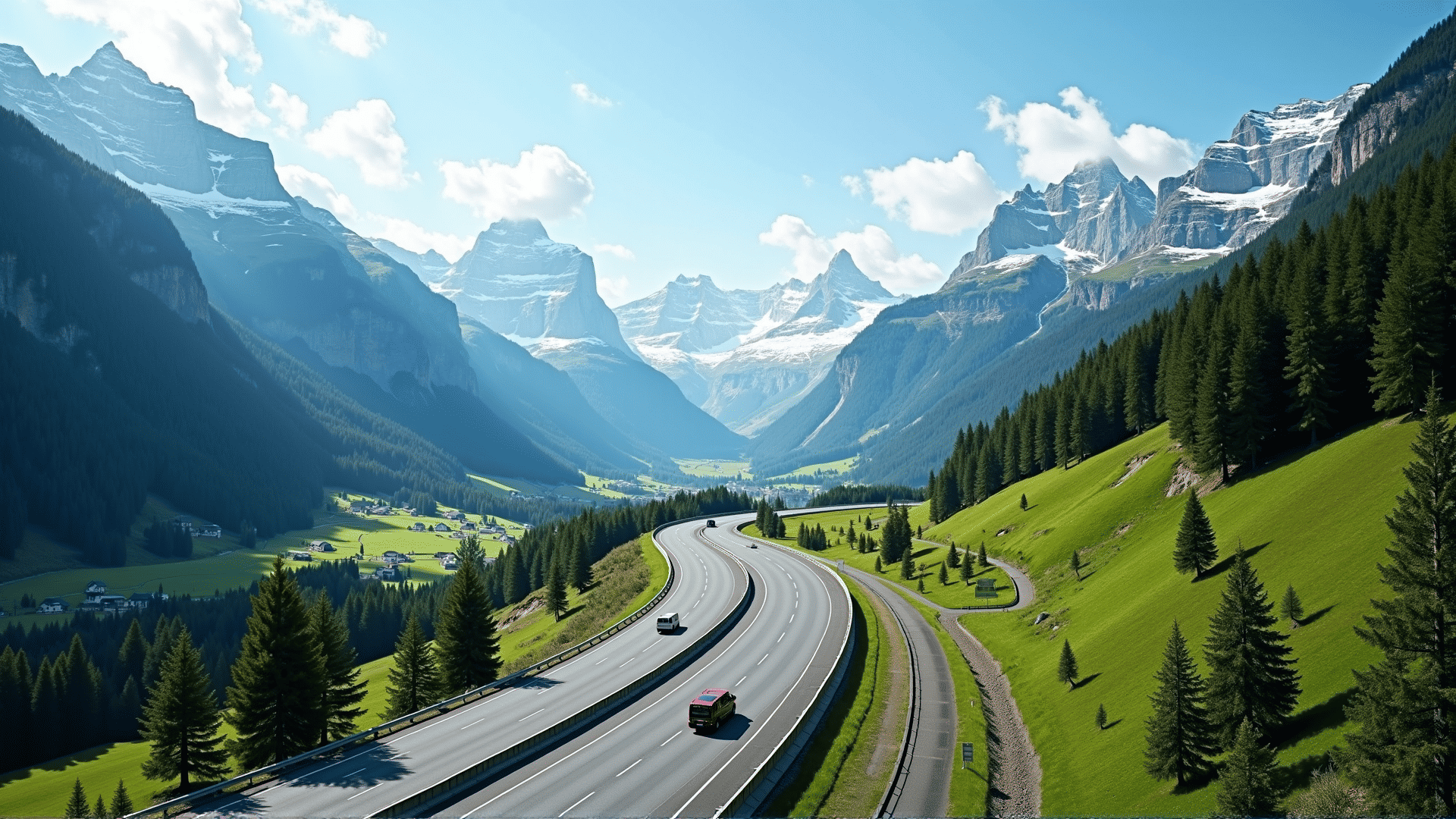 Swiss toll road aerial view